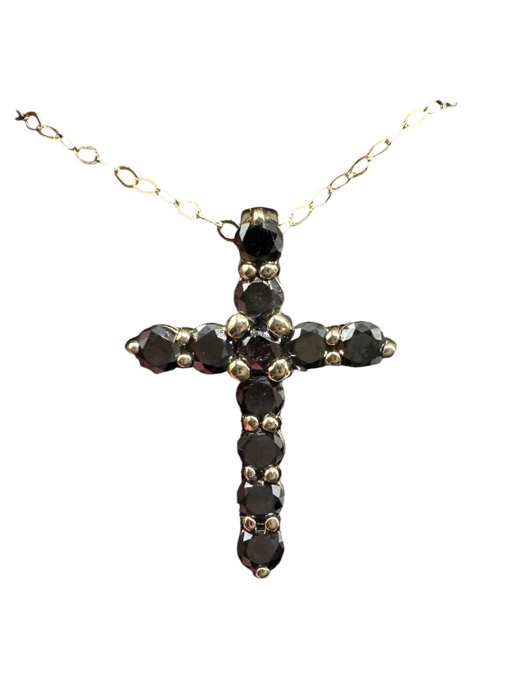 Black Diamond Cross Necklace in 14kt Yellow Gold – 0.86ctw, 18in, New